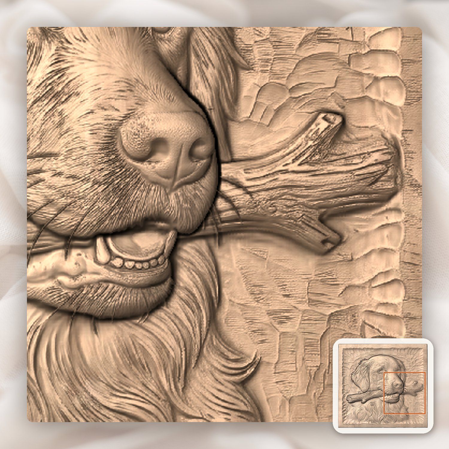 Golden Retriever Dog With Stick CNC Relief STL bas-relief STL — view 8