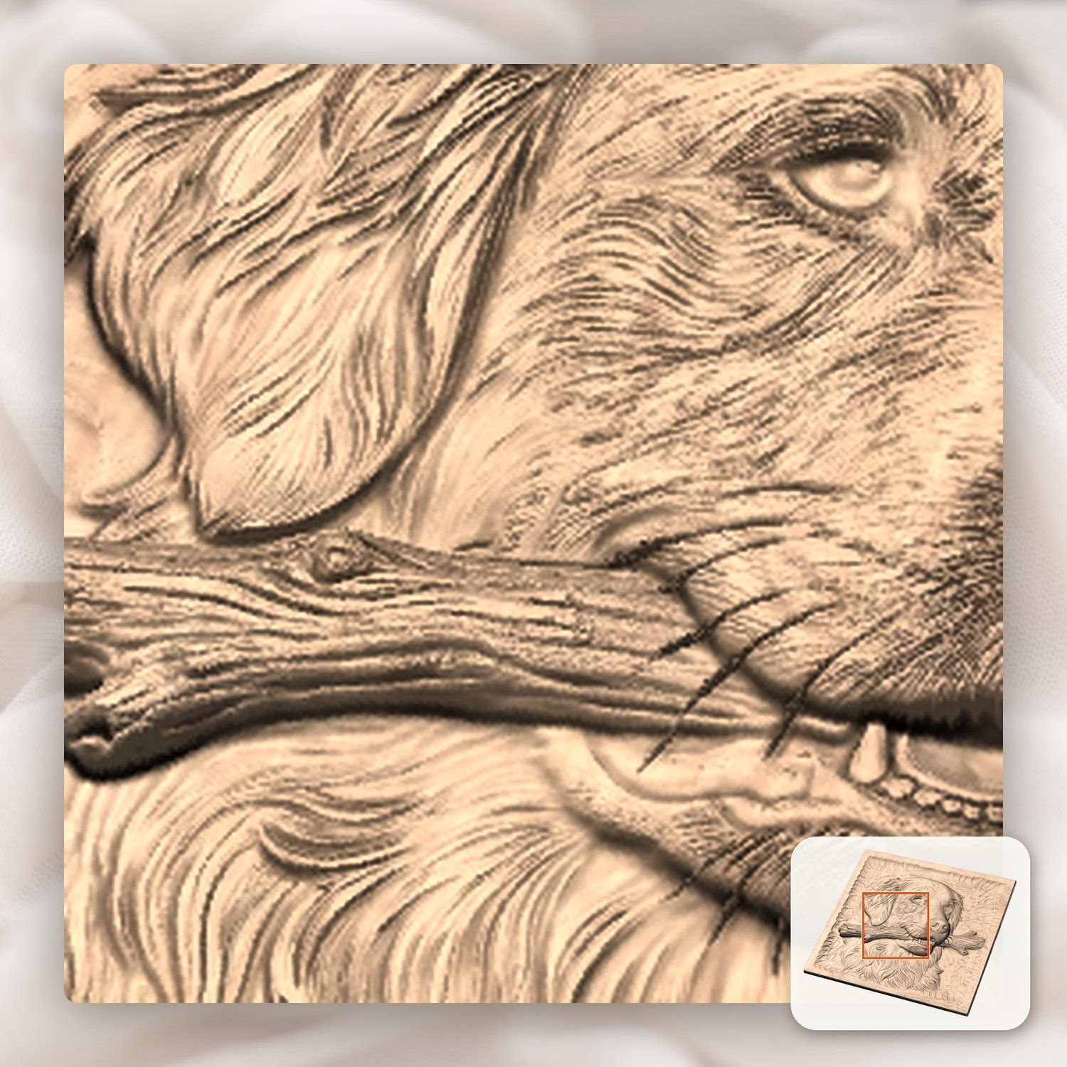 Golden Retriever Dog With Stick CNC Relief STL bas-relief STL — view 9