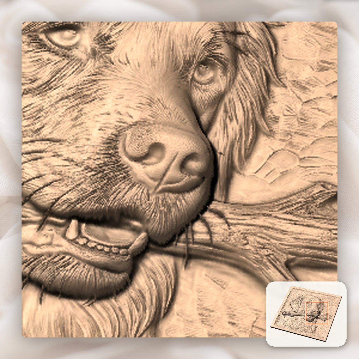 Golden Retriever Dog With Stick CNC Relief STL bas-relief STL — view 10