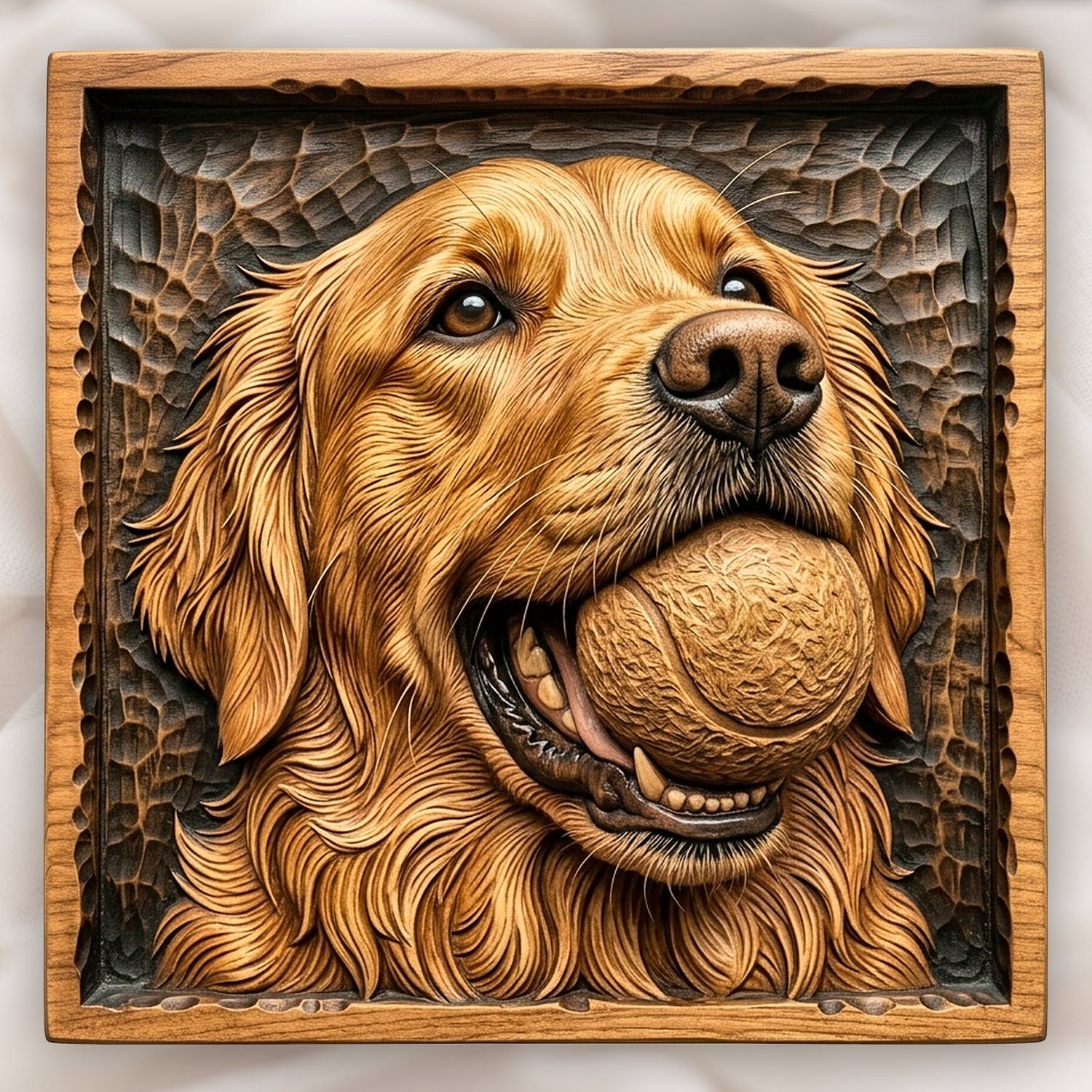 Golden Retriever Dog with Tennis Ball CNC Relief STL bas-relief STL design