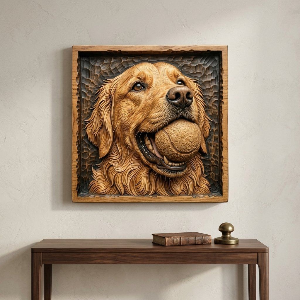 Golden Retriever Dog with Tennis Ball CNC Relief STL bas-relief STL — view 13