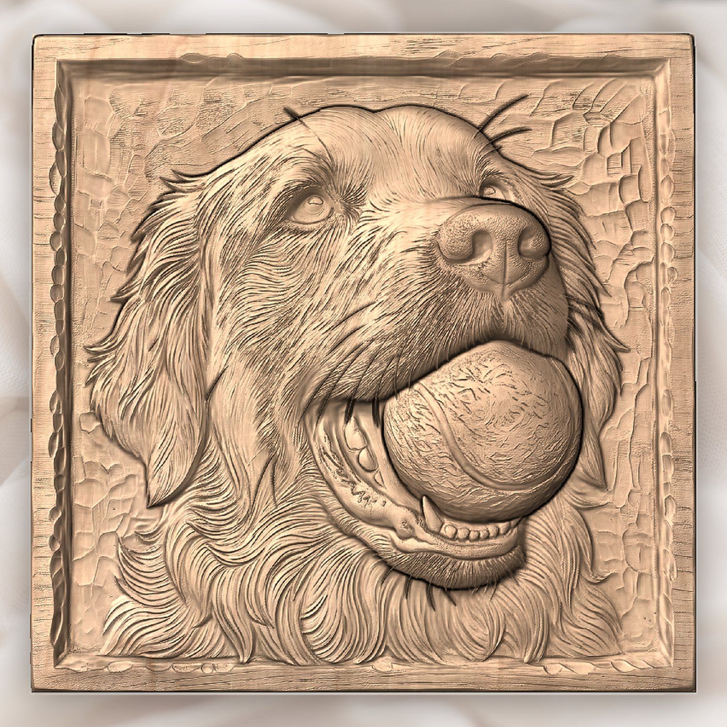 Golden Retriever Dog with Tennis Ball CNC Relief STL bas-relief STL — view 4