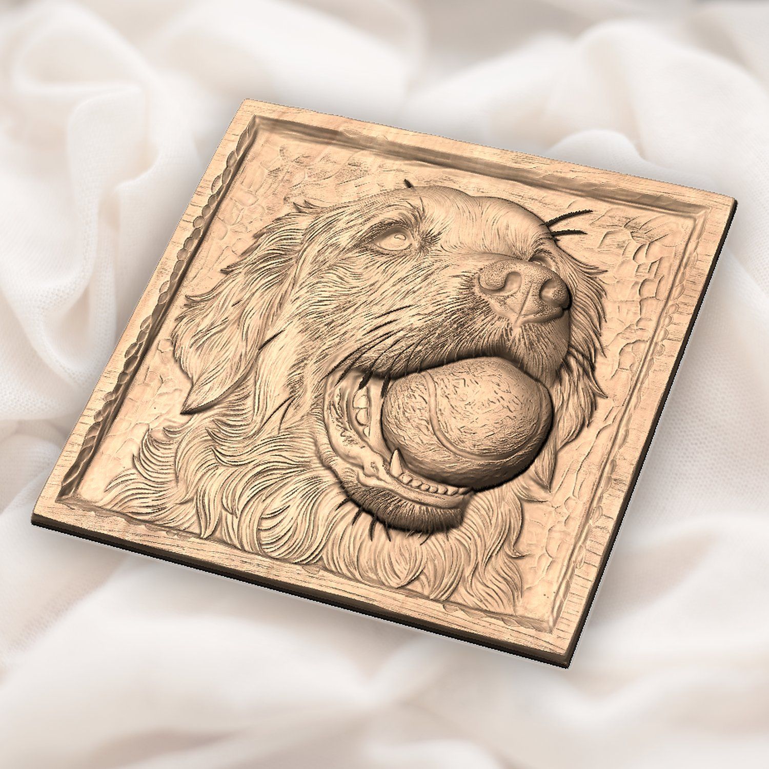 Golden Retriever Dog with Tennis Ball CNC Relief STL bas-relief STL — view 5