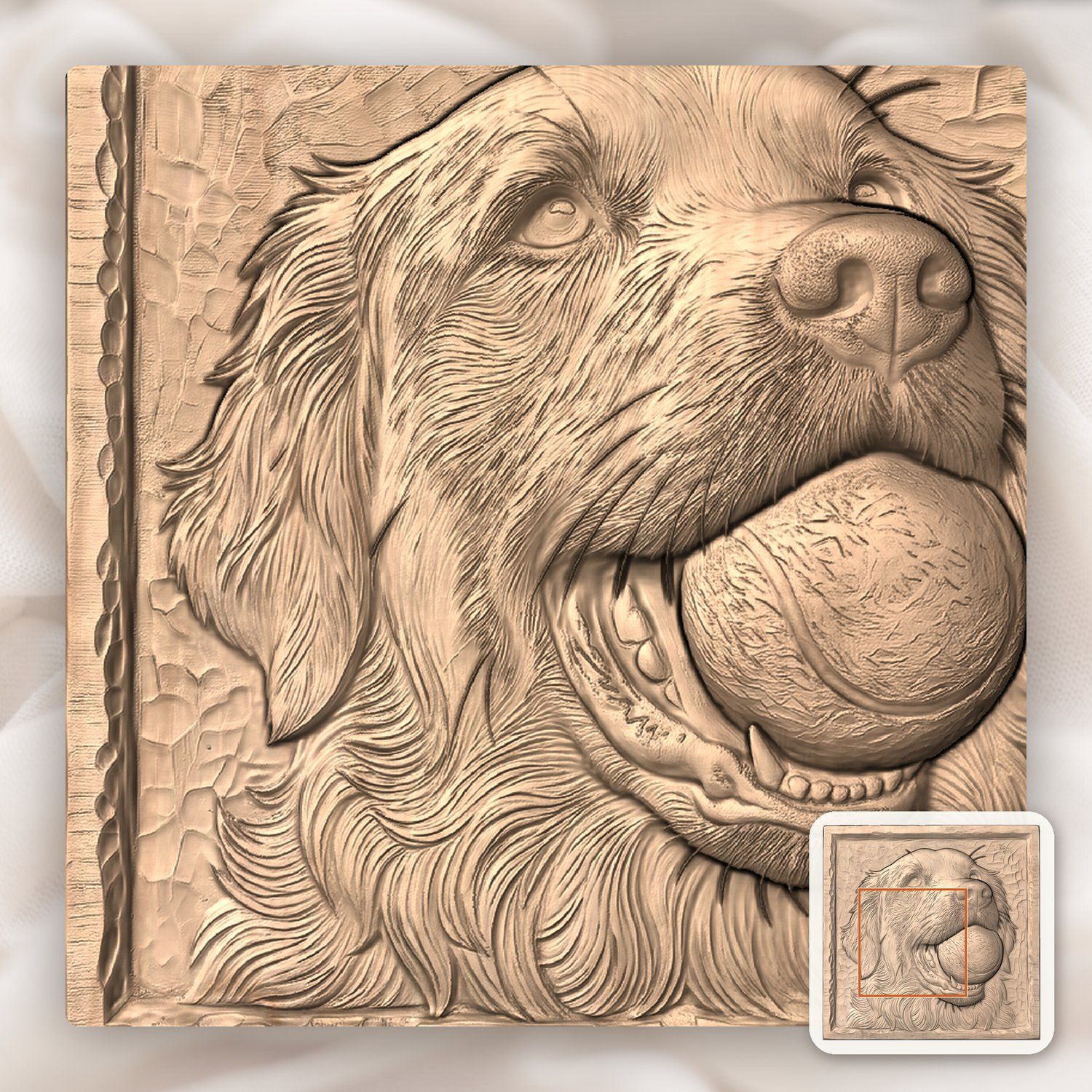 Golden Retriever Dog with Tennis Ball CNC Relief STL bas-relief STL — view 6