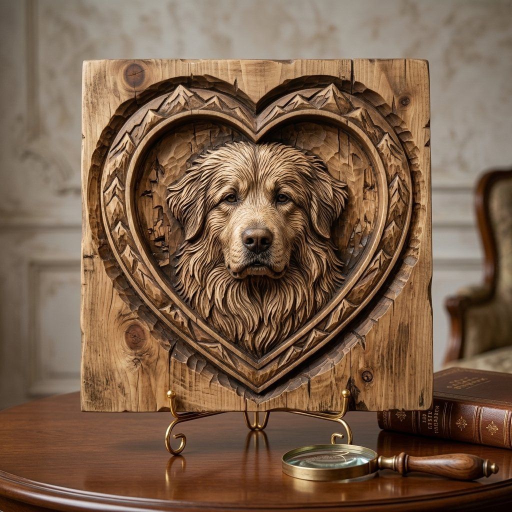 Golden Retriever Heart Mountain CNC Relief STL bas-relief STL — view 3