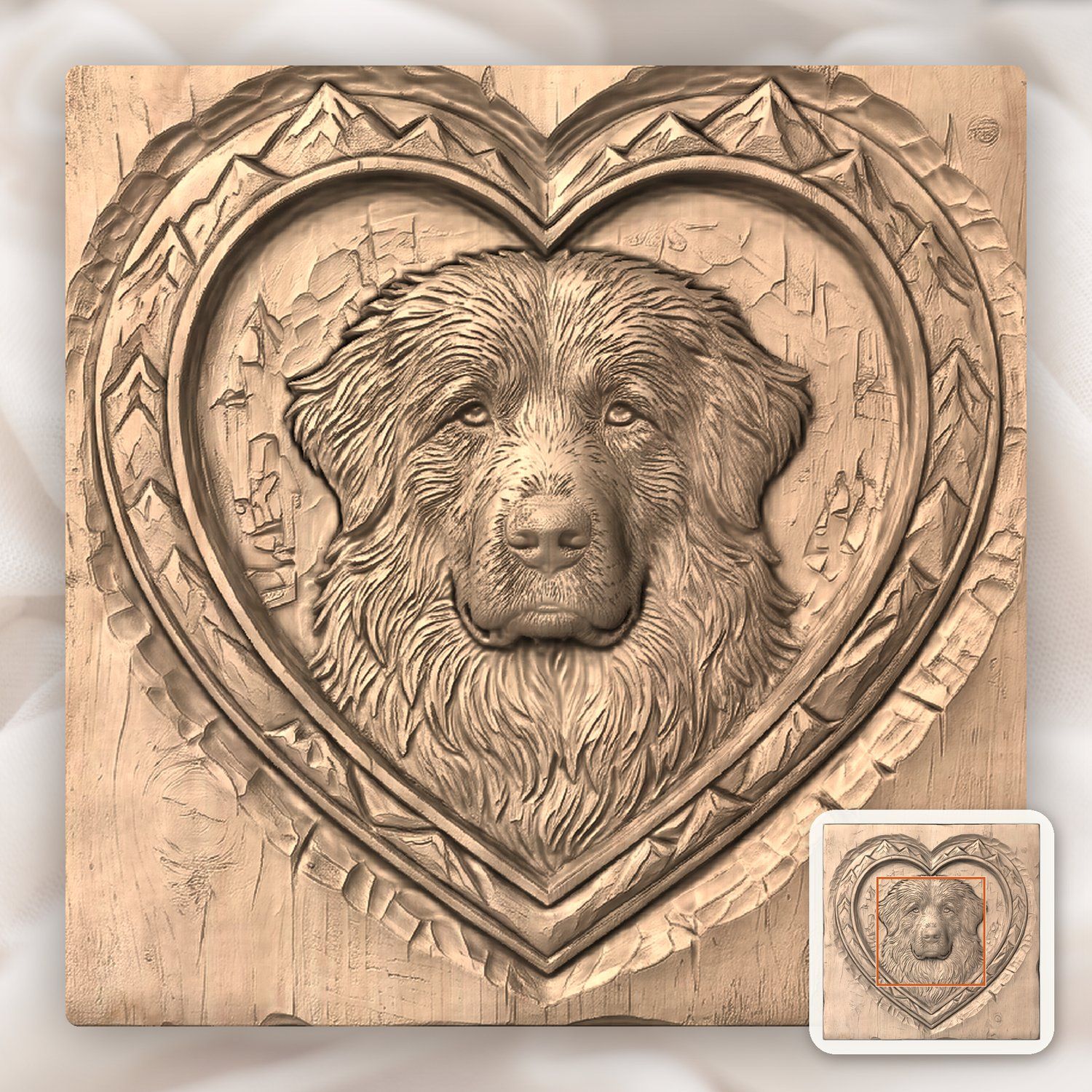 Golden Retriever Heart Mountain CNC Relief STL bas-relief STL — view 6