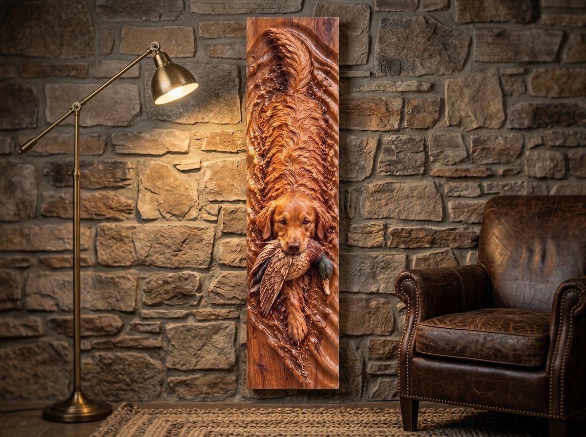 Golden Retriever Mallard Duck Hunting CNC Relief STL bas-relief STL — view 13