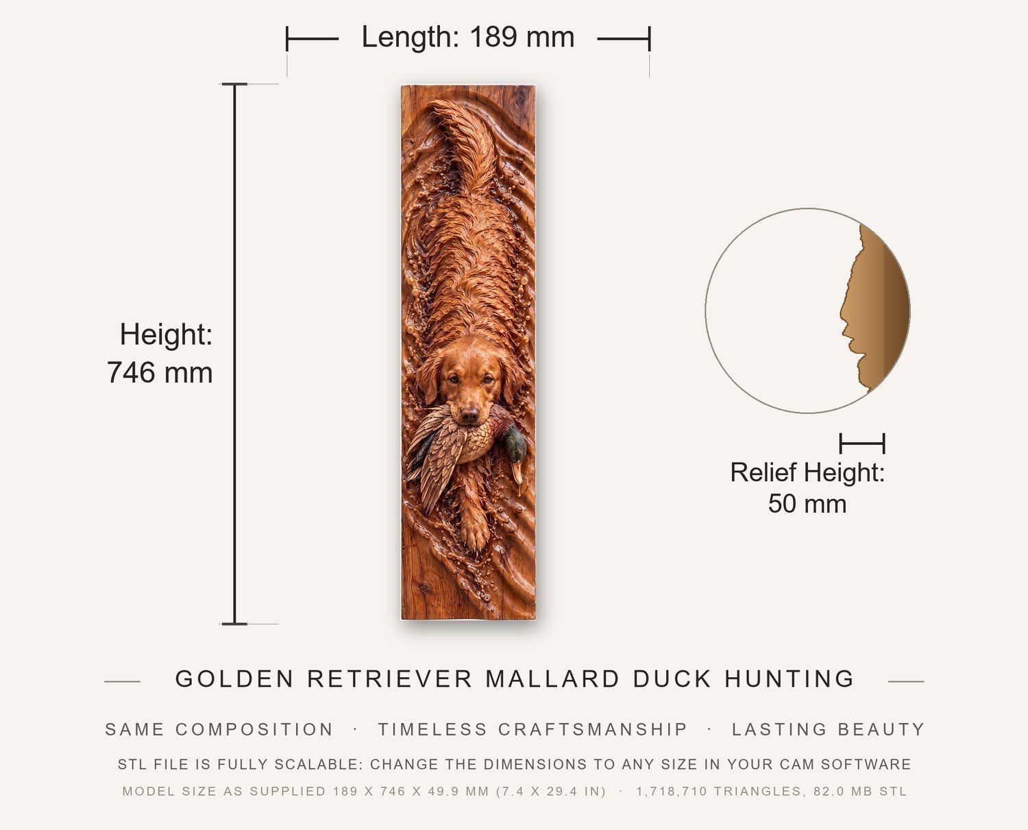 Golden Retriever Mallard Duck Hunting CNC Relief STL bas-relief STL — view 4