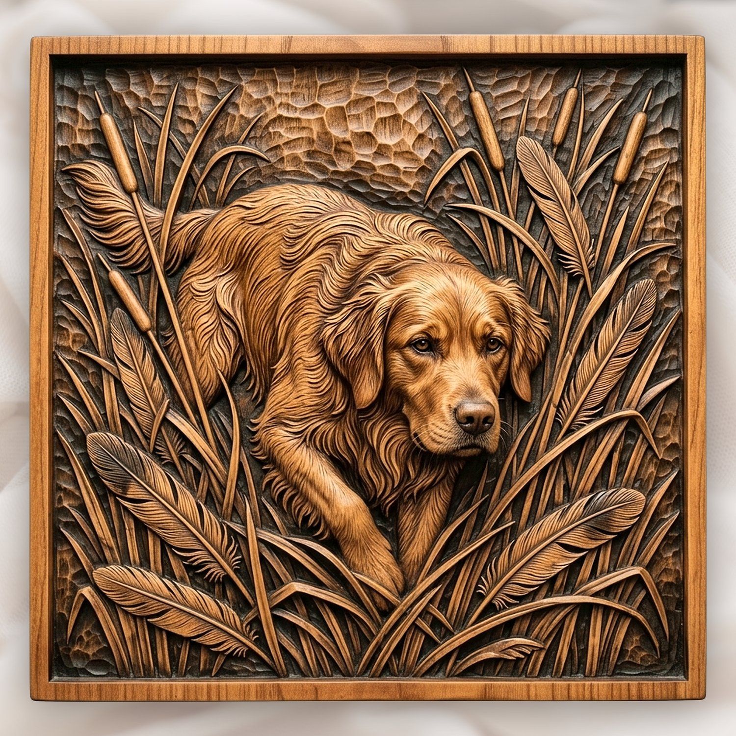 Golden Retriever Marsh Scene CNC Relief STL bas-relief STL design