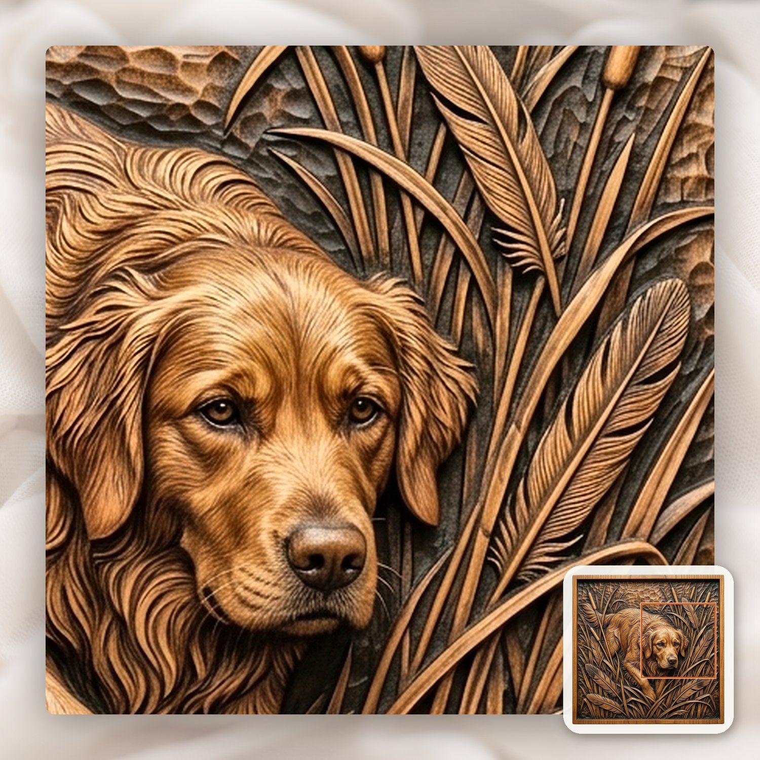 Golden Retriever Marsh Scene CNC Relief STL bas-relief STL — view 11
