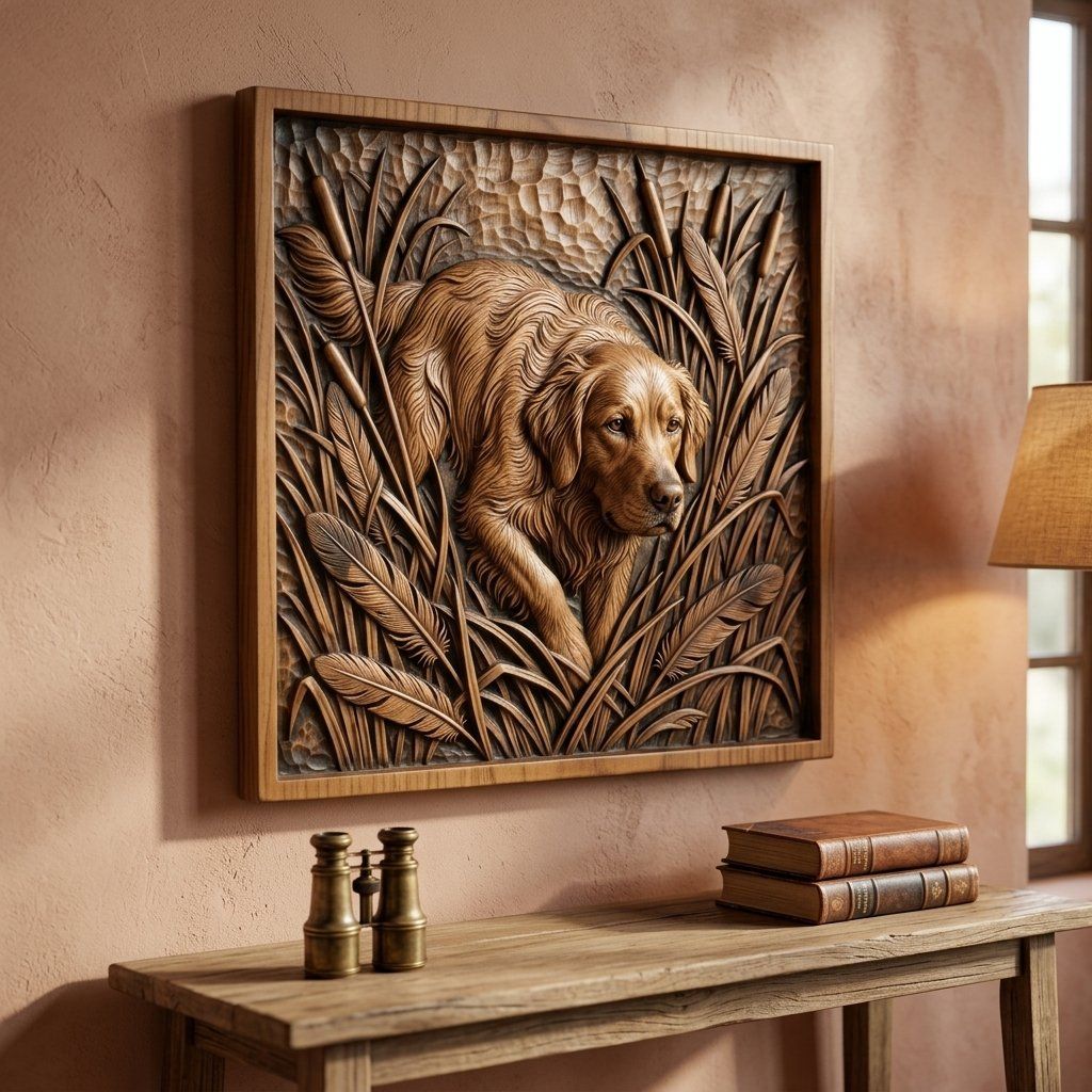 Golden Retriever Marsh Scene CNC Relief STL bas-relief STL — view 12