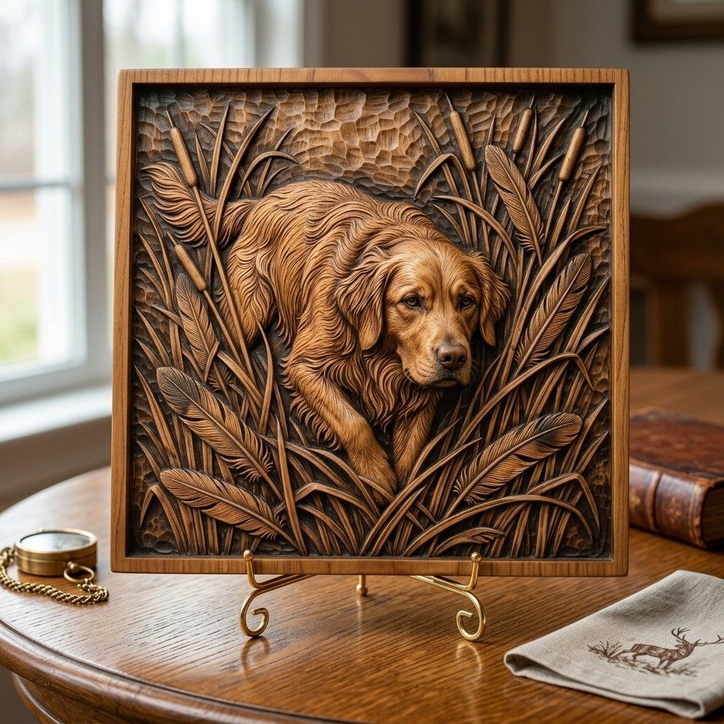 Golden Retriever Marsh Scene CNC Relief STL bas-relief STL — view 3