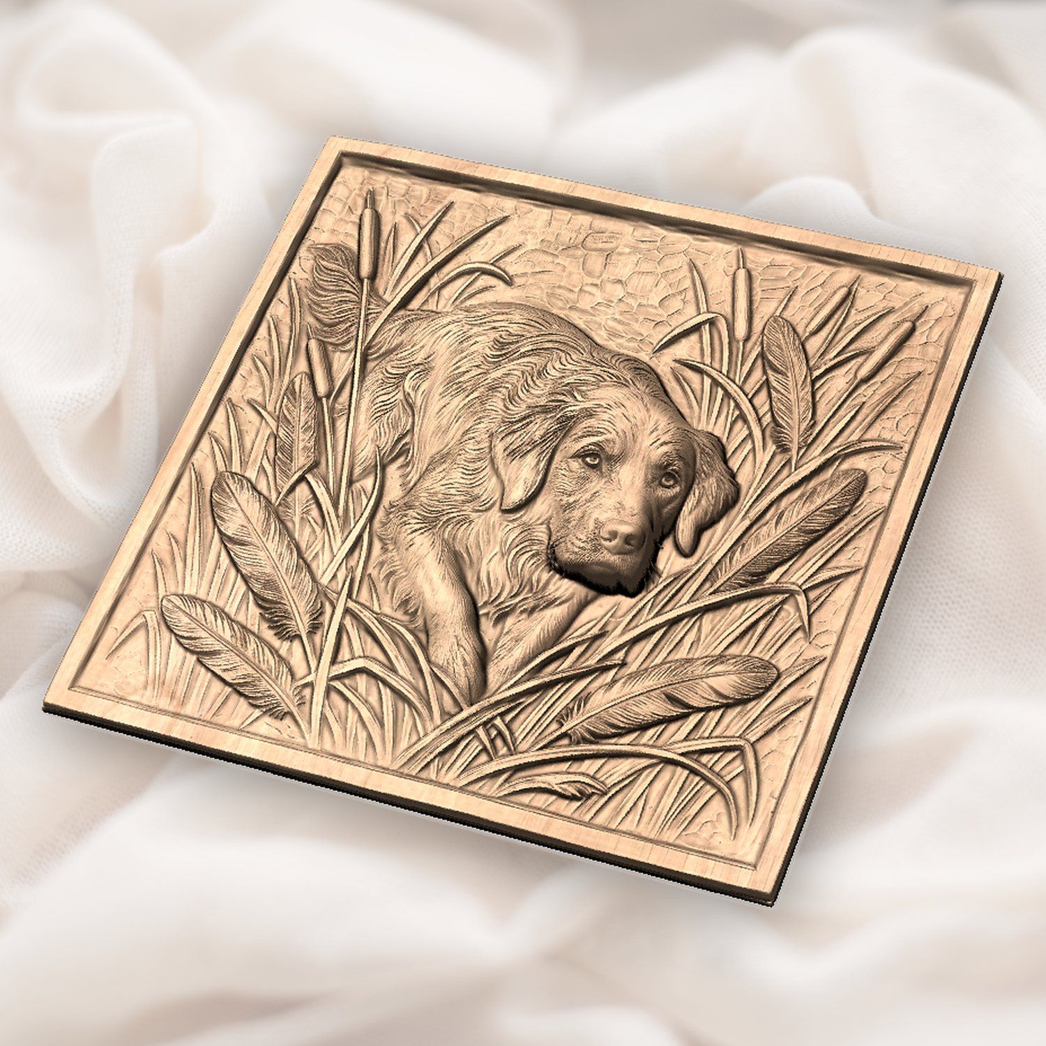 Golden Retriever Marsh Scene CNC Relief STL bas-relief STL — view 5