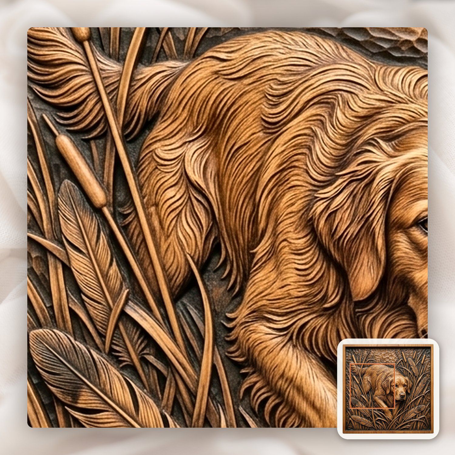 Golden Retriever Marsh Scene CNC Relief STL bas-relief STL — view 10