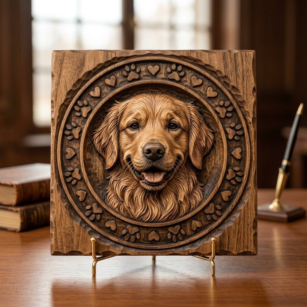 Golden Retriever Pet Portrait CNC Relief STL bas-relief STL — view 3