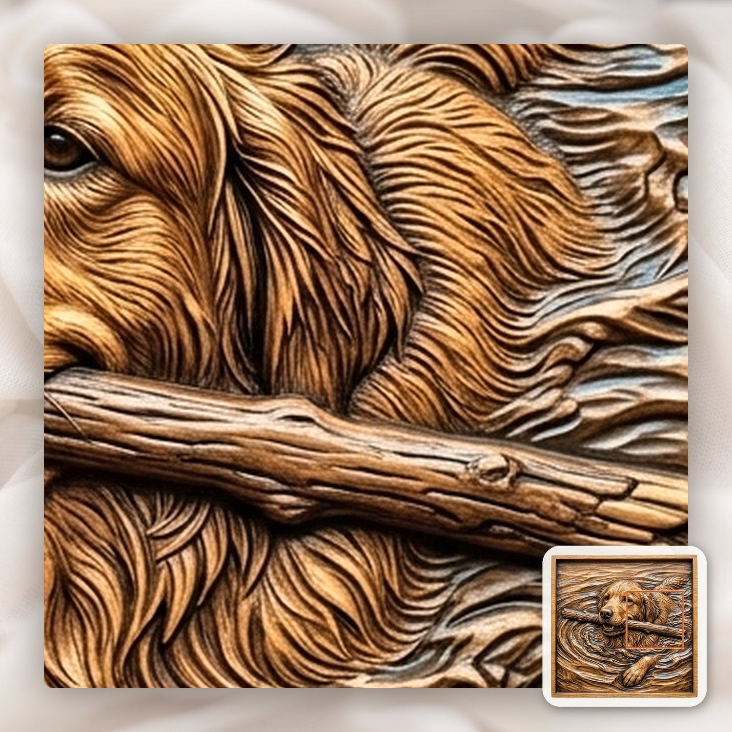 Golden Retriever Swimming with Stick CNC Relief STL bas-relief STL — view 11