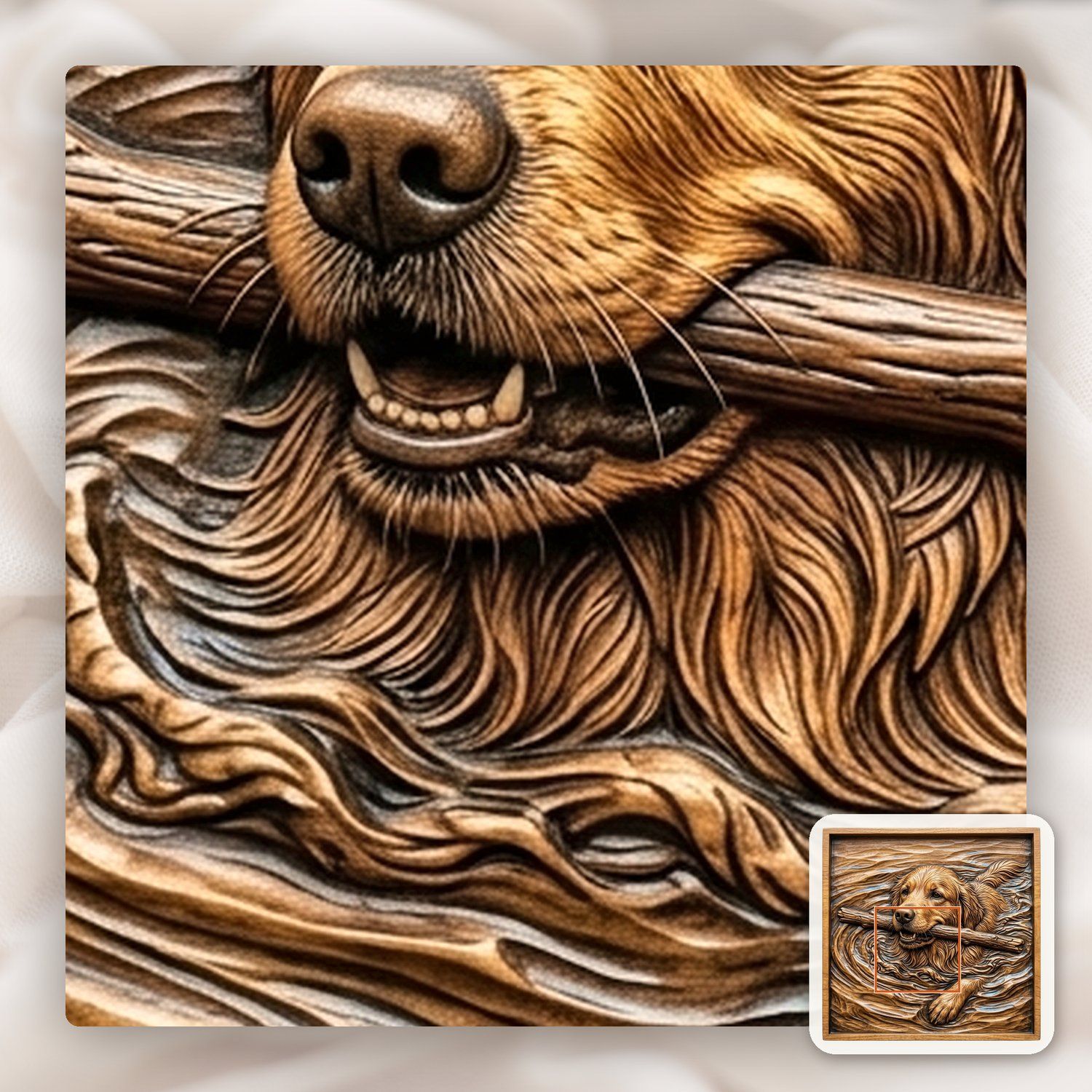 Golden Retriever Swimming with Stick CNC Relief STL bas-relief STL — view 12