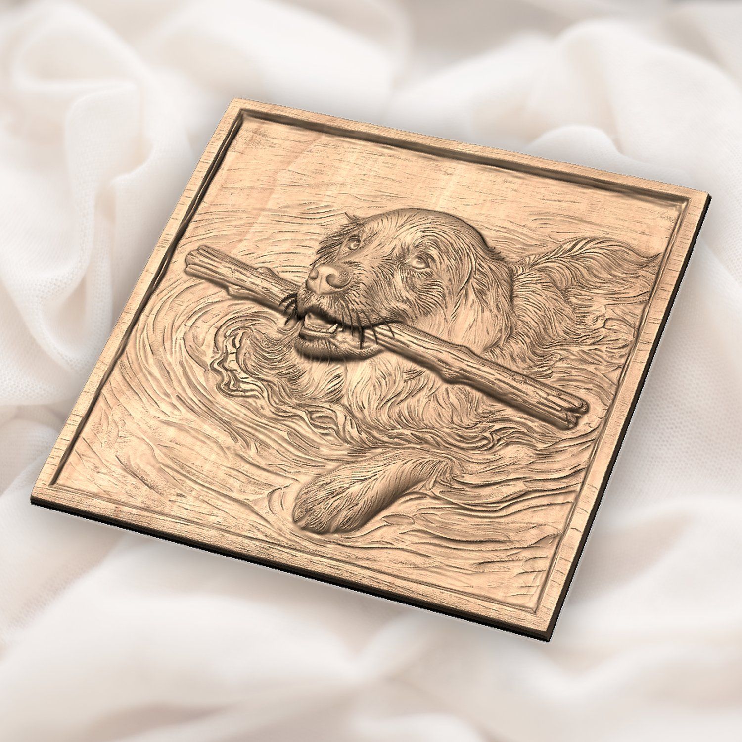 Golden Retriever Swimming with Stick CNC Relief STL bas-relief STL — view 5