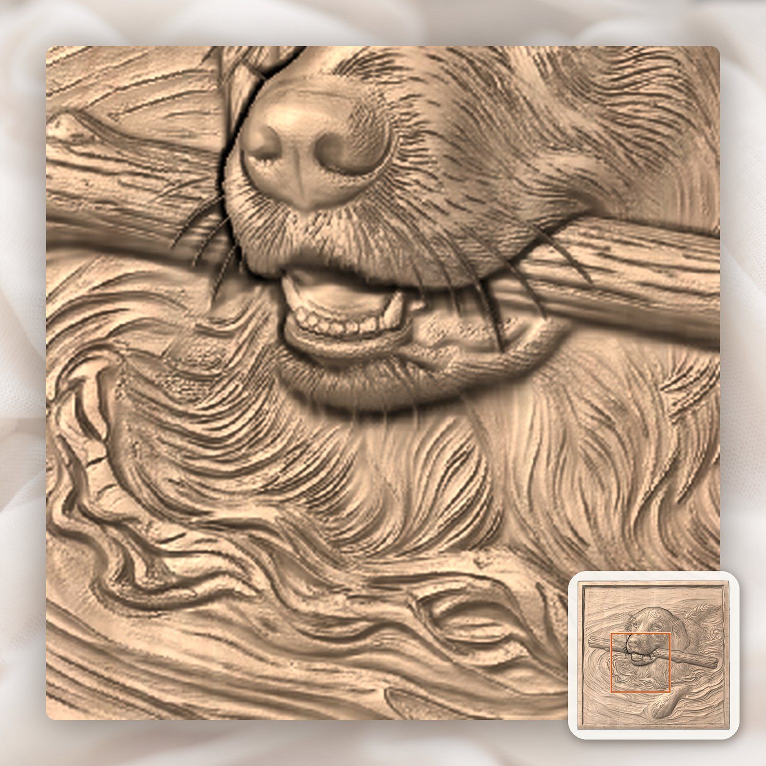 Golden Retriever Swimming with Stick CNC Relief STL bas-relief STL — view 7