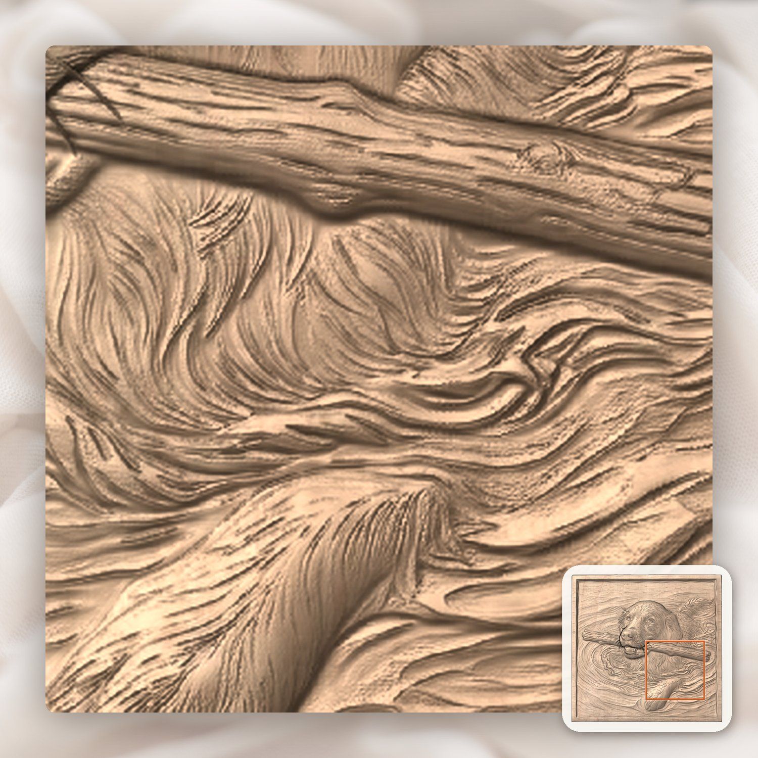 Golden Retriever Swimming with Stick CNC Relief STL bas-relief STL — view 8
