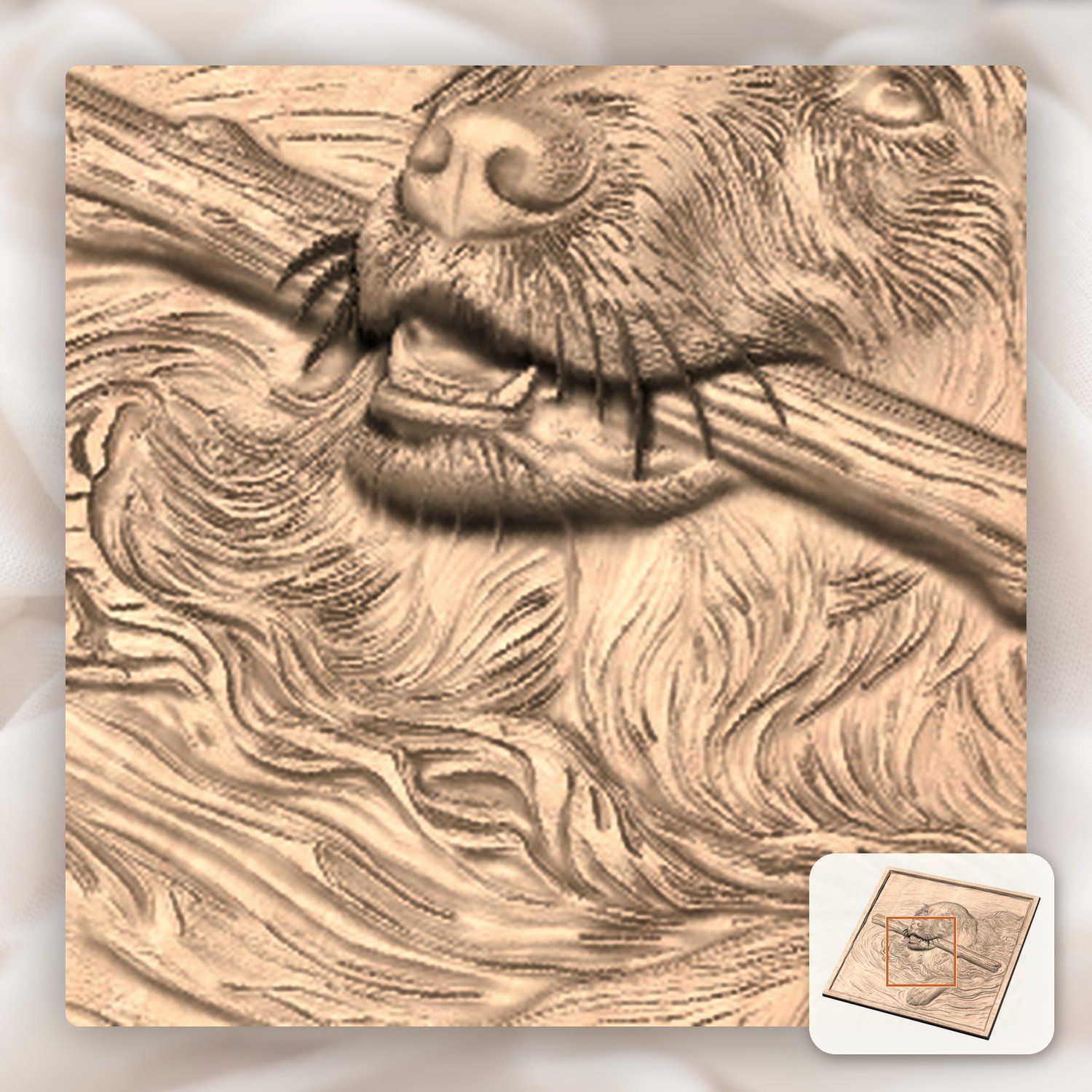 Golden Retriever Swimming with Stick CNC Relief STL bas-relief STL — view 9
