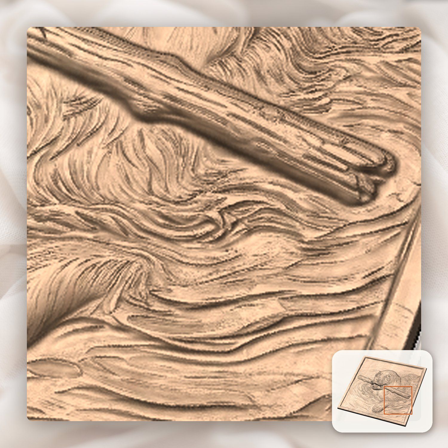 Golden Retriever Swimming with Stick CNC Relief STL bas-relief STL — view 10