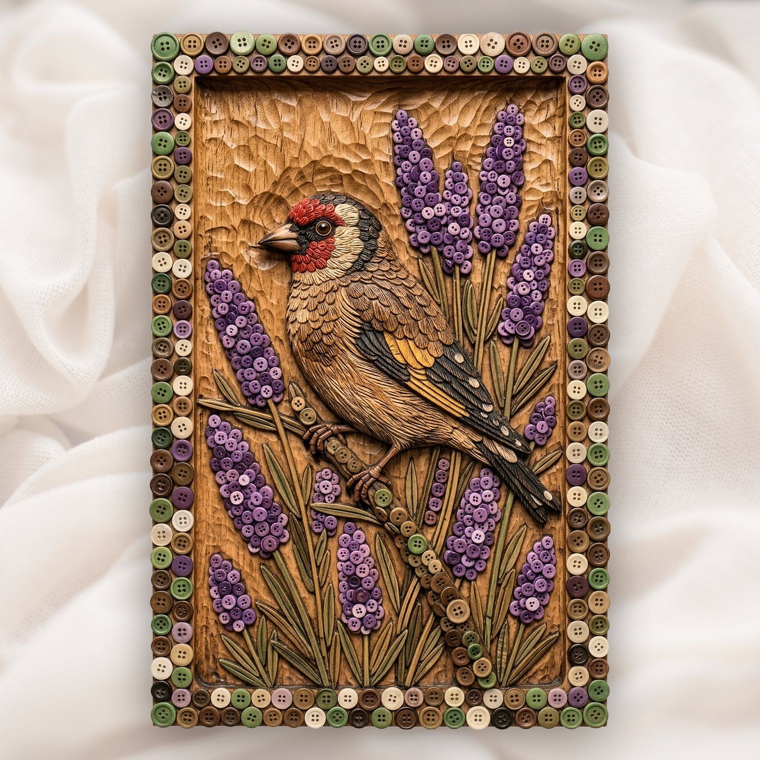 Goldfinch Songbird Floral Garden CNC Relief STL bas-relief STL design