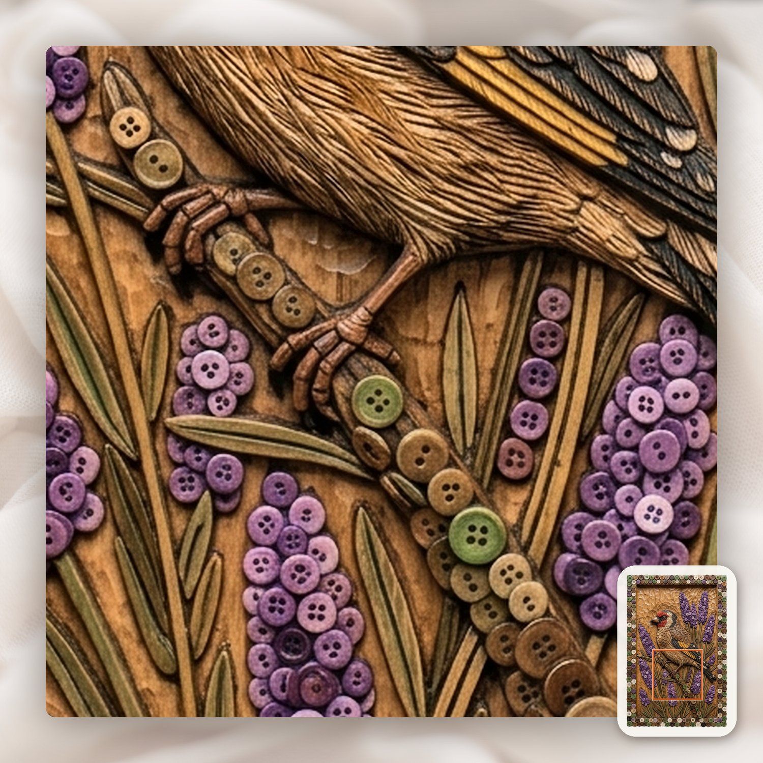 Goldfinch Songbird Floral Garden CNC Relief STL bas-relief STL — view 12