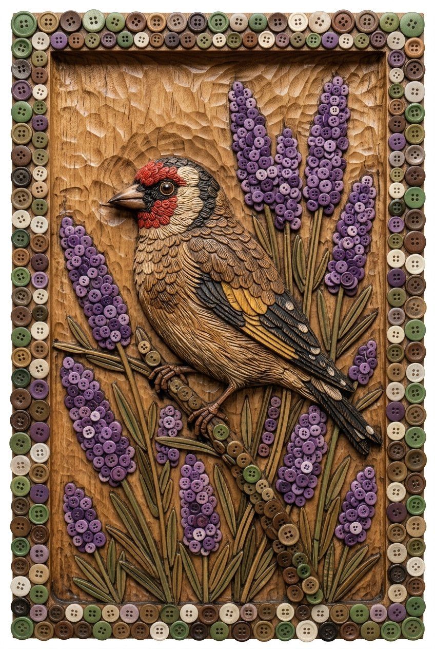 Goldfinch Songbird Floral Garden CNC Relief STL bas-relief STL — view 4