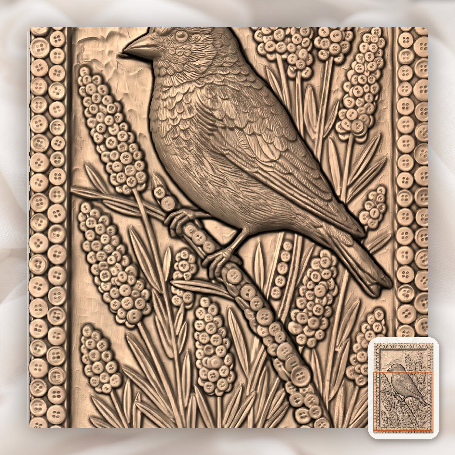 Goldfinch Songbird Floral Garden CNC Relief STL bas-relief STL — view 7