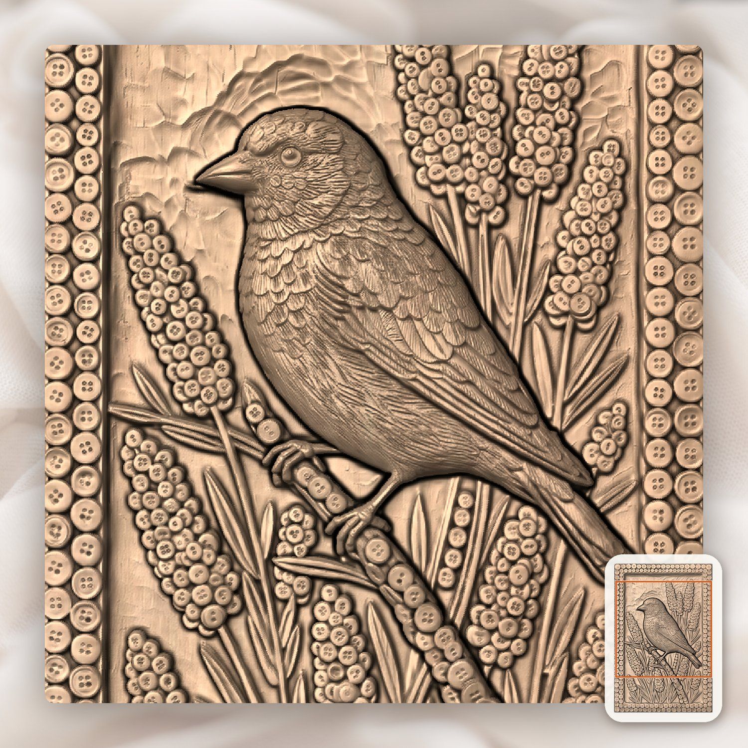 Goldfinch Songbird Floral Garden CNC Relief STL bas-relief STL — view 8
