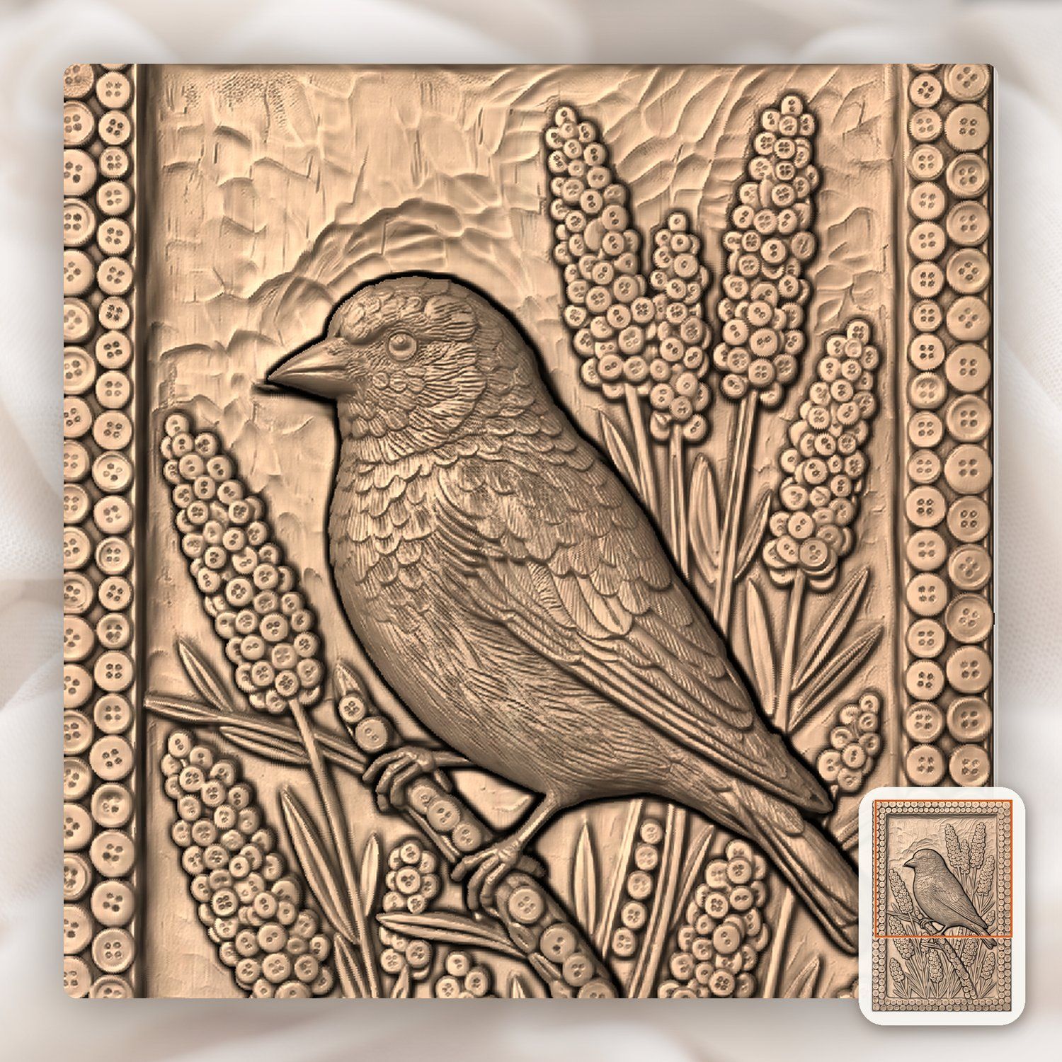 Goldfinch Songbird Floral Garden CNC Relief STL bas-relief STL — view 9