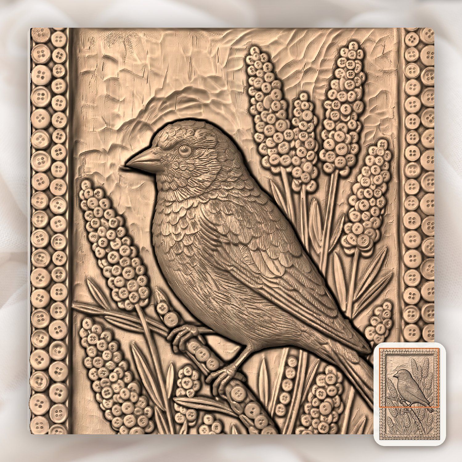 Goldfinch Songbird Floral Garden CNC Relief STL bas-relief STL — view 10