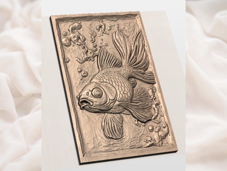 Flowing-Fin Goldfish Bas-Relief STL for CNC Carving bas-relief STL — view 2
