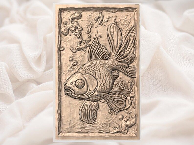 Flowing-Fin Goldfish Bas-Relief STL for CNC Carving bas-relief STL — view 3