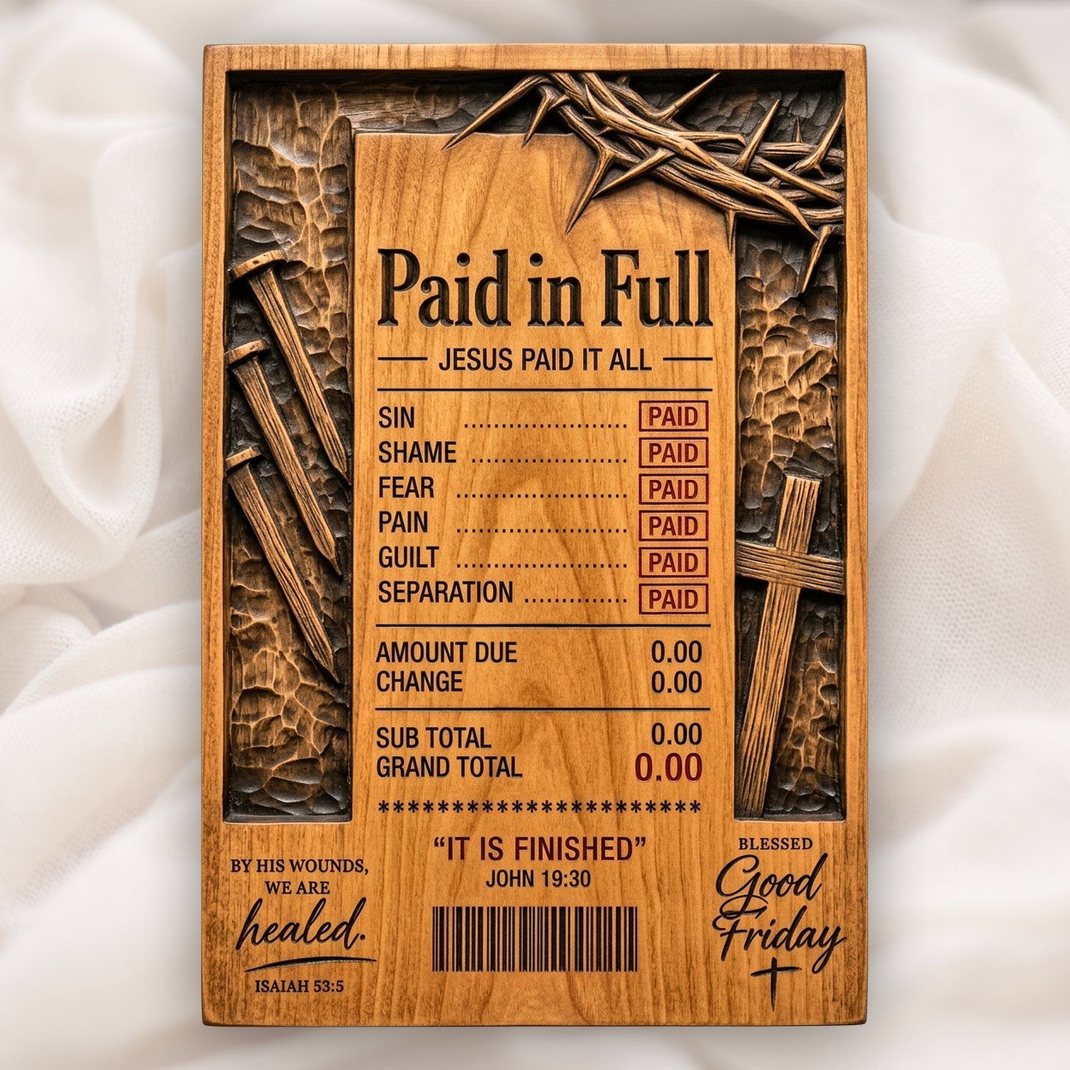 Good Friday Jesus Paid In Full CNC Relief STL bas-relief STL design
