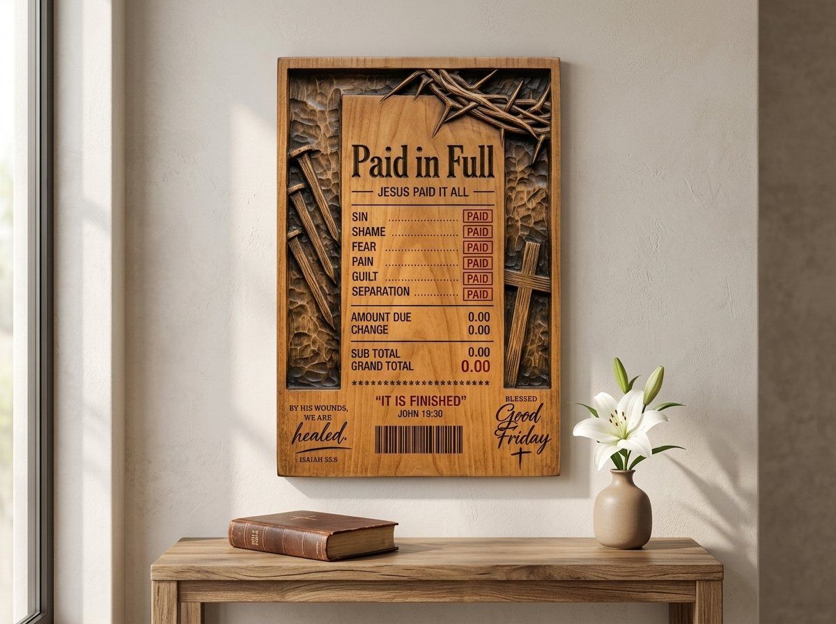 Good Friday Jesus Paid In Full CNC Relief STL bas-relief STL — view 13