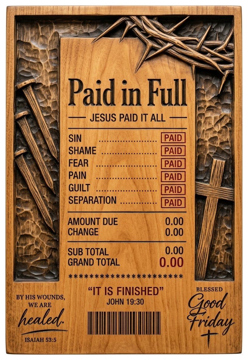 Good Friday Jesus Paid In Full CNC Relief STL bas-relief STL — view 4