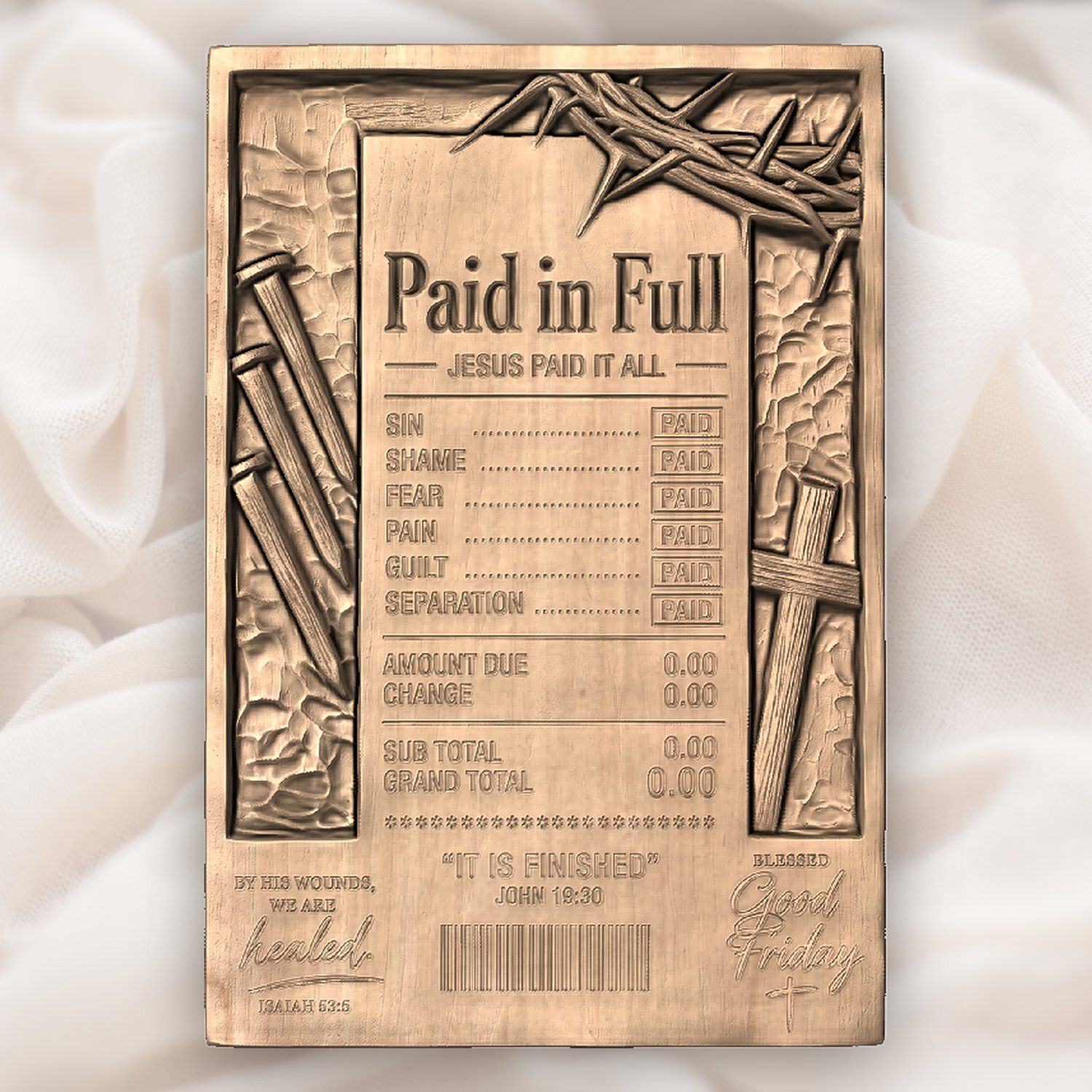 Good Friday Jesus Paid In Full CNC Relief STL bas-relief STL — view 5