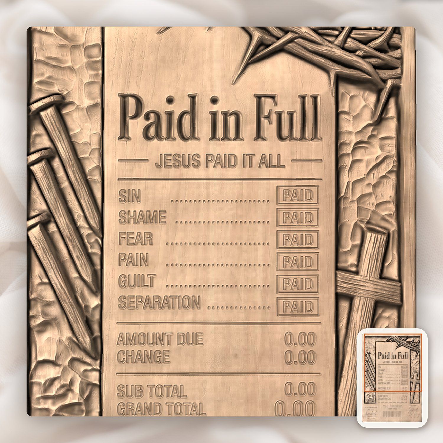 Good Friday Jesus Paid In Full CNC Relief STL bas-relief STL — view 7