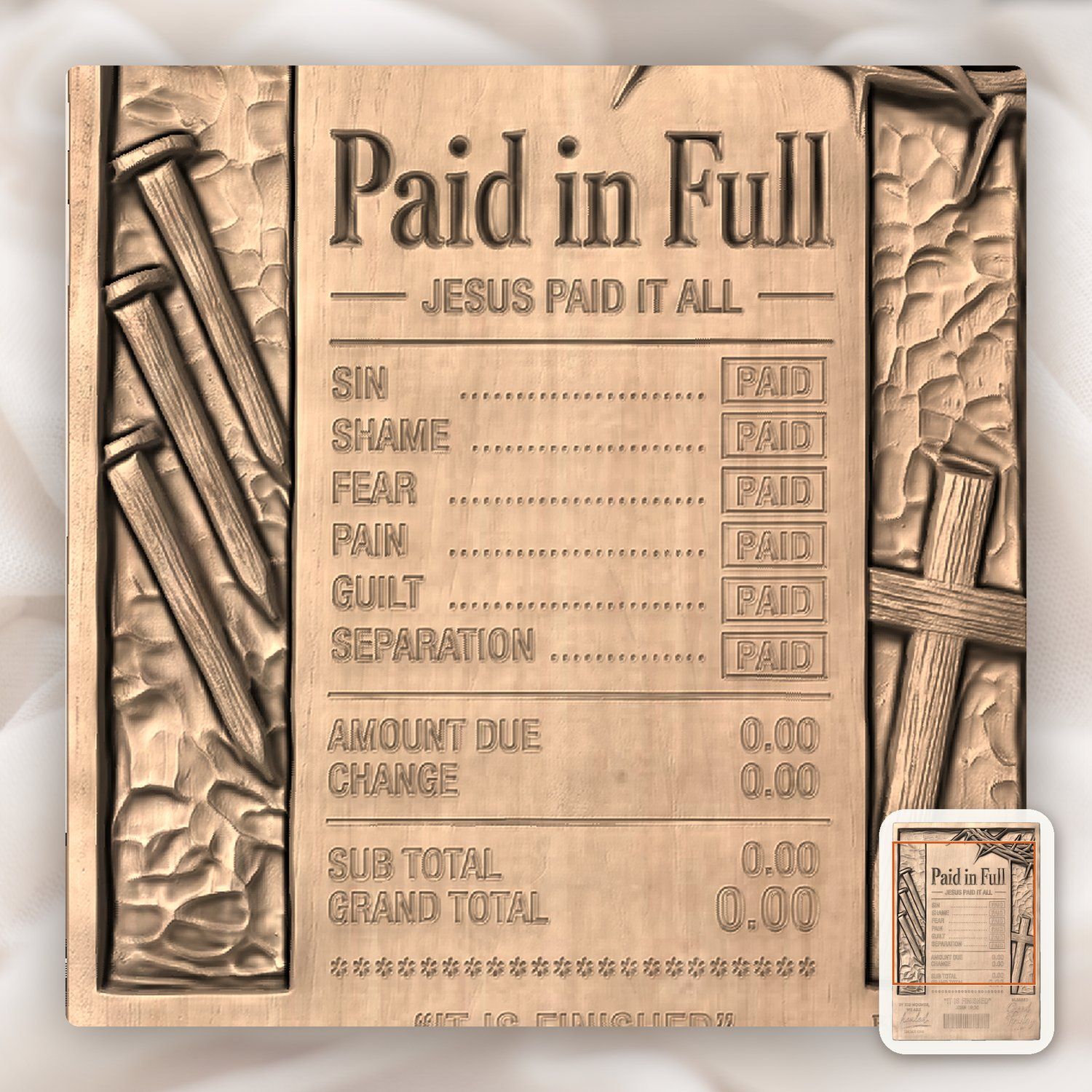 Good Friday Jesus Paid In Full CNC Relief STL bas-relief STL — view 8
