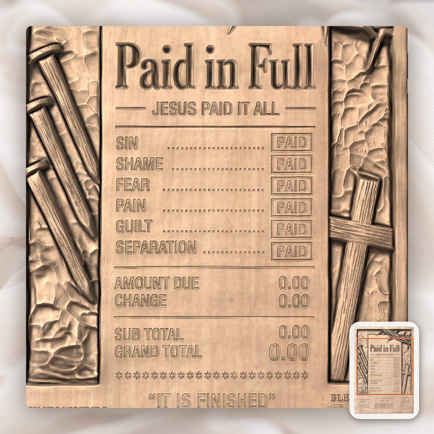 Good Friday Jesus Paid In Full CNC Relief STL bas-relief STL — view 9