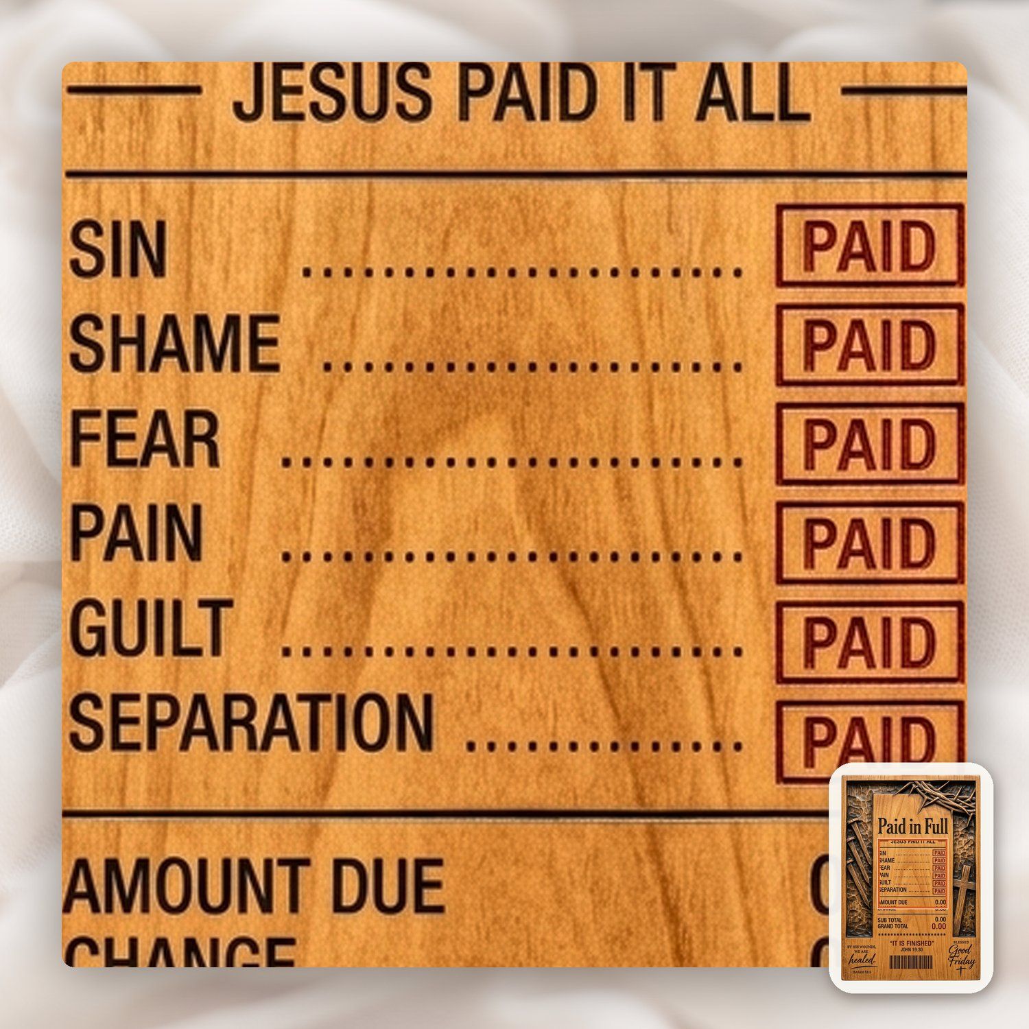 Good Friday Jesus Paid In Full CNC Relief STL bas-relief STL — view 11