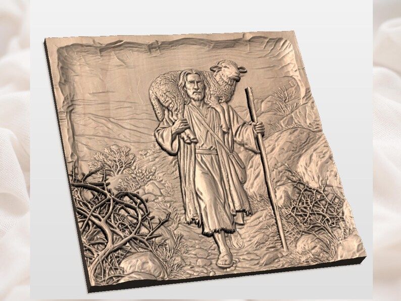 Good Shepherd Carrying a Lamb Bas-Relief STL Carving bas-relief STL — view 2