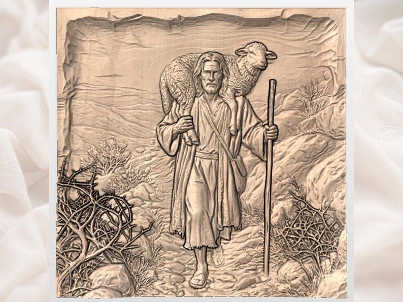 Good Shepherd Carrying a Lamb Bas-Relief STL Carving bas-relief STL — view 3