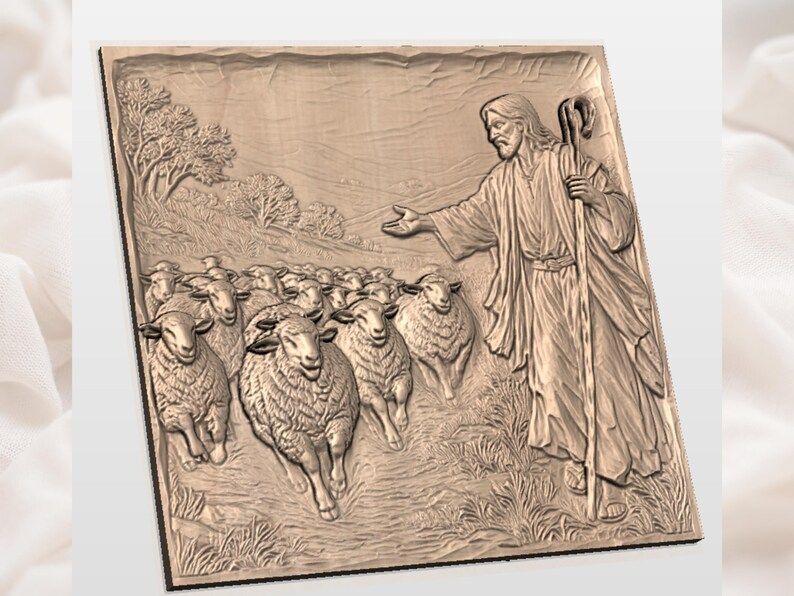 Good Shepherd and His Flock Bas-Relief STL for CNC bas-relief STL — view 2