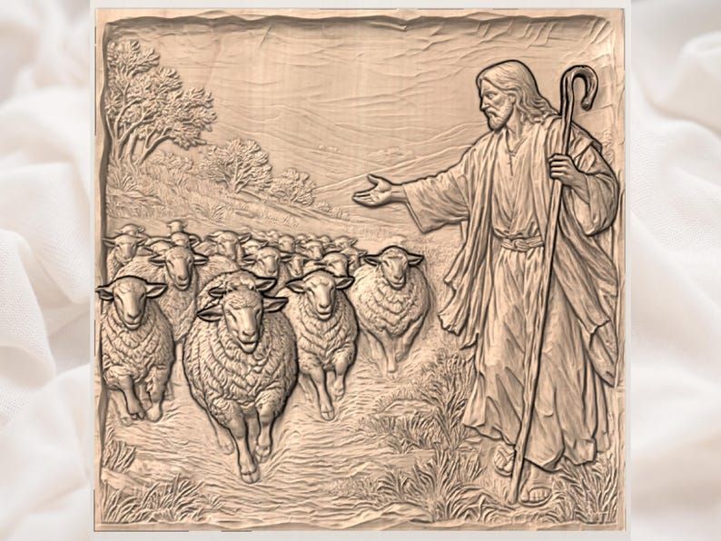 Good Shepherd and His Flock Bas-Relief STL for CNC bas-relief STL — view 3