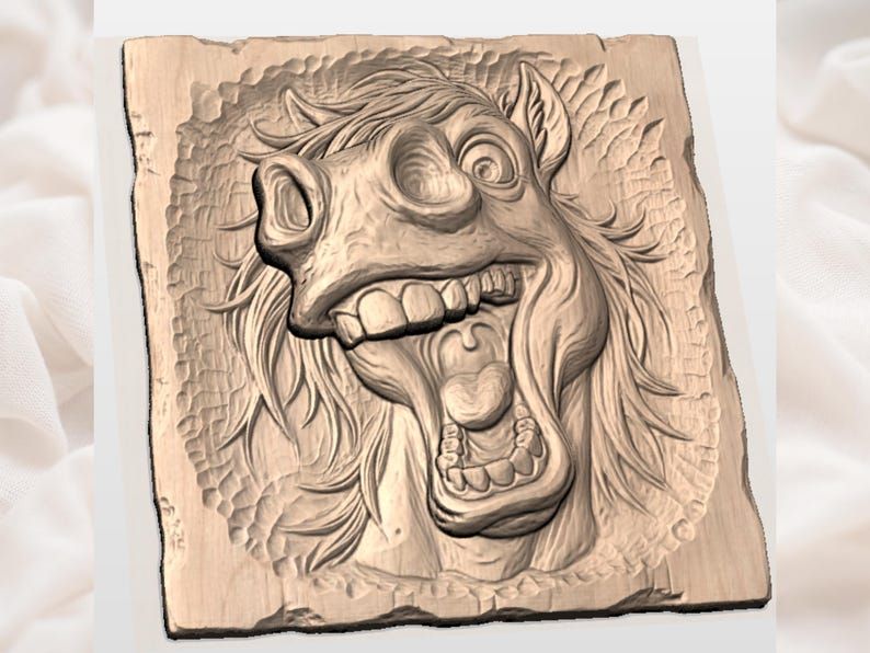 Wild-Eyed Goofy Horse Face Bas-Relief STL Carving bas-relief STL — view 2