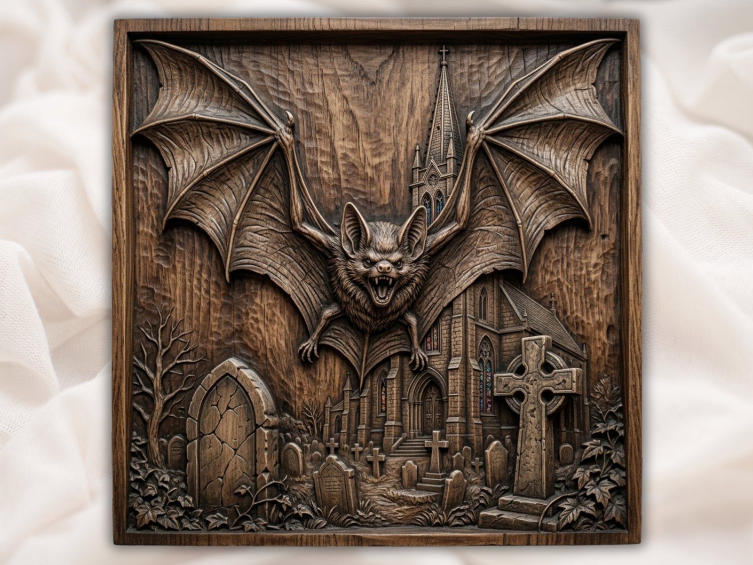 Gothic Bat Graveyard Church CNC Relief STL bas-relief STL — view 2