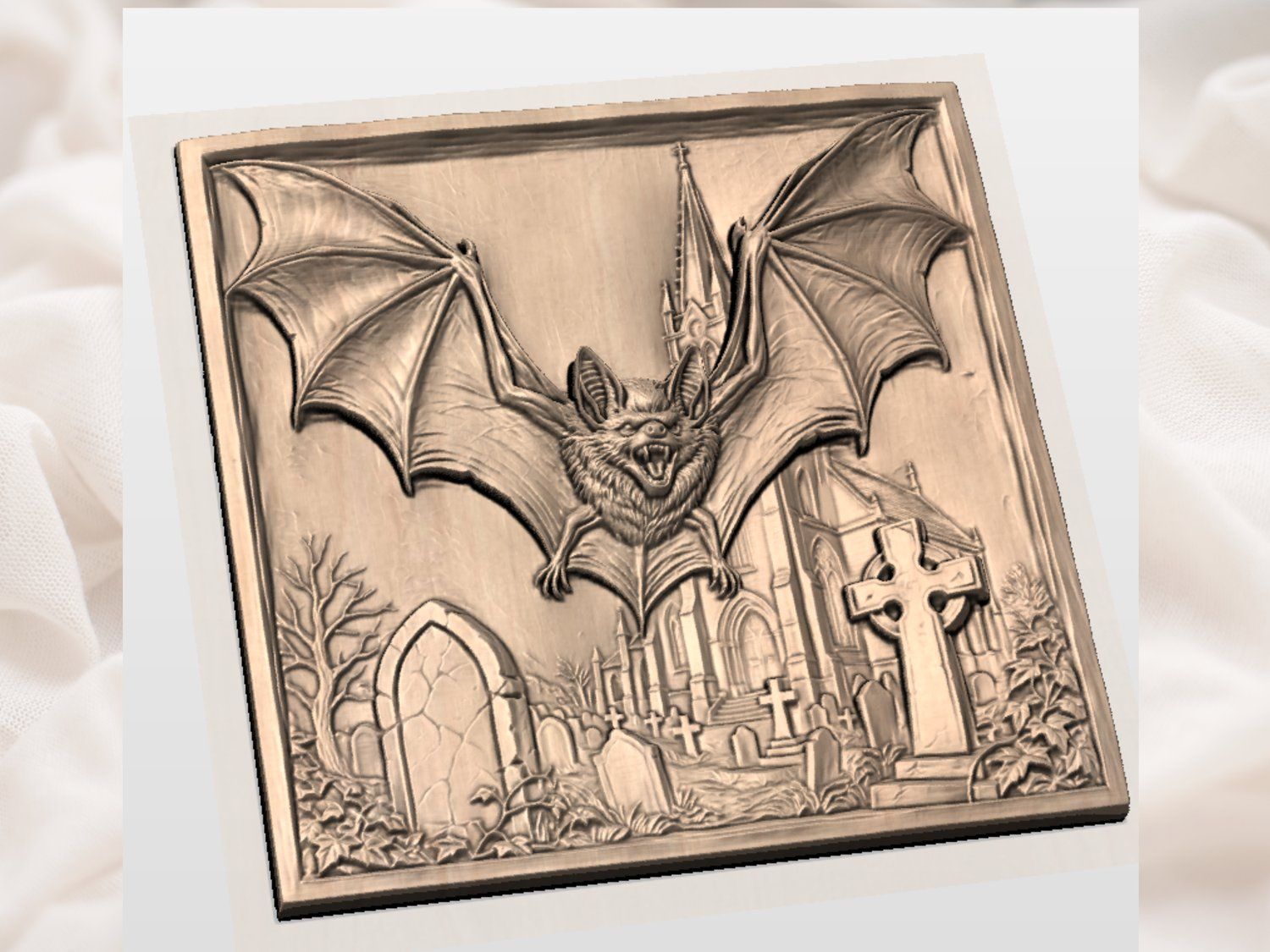 Gothic Bat Graveyard Church CNC Relief STL bas-relief STL — view 3